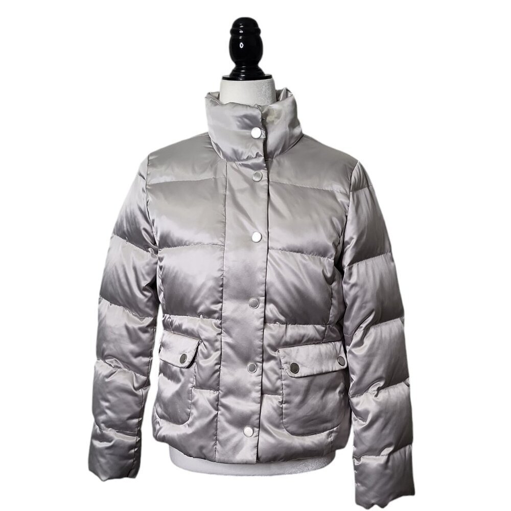 Talbots Women’s Silver Grey Puffer Jacket Duck Down Size S